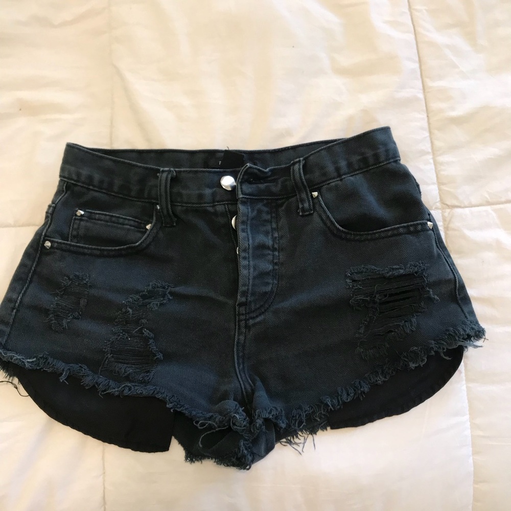 Distressed black shorts